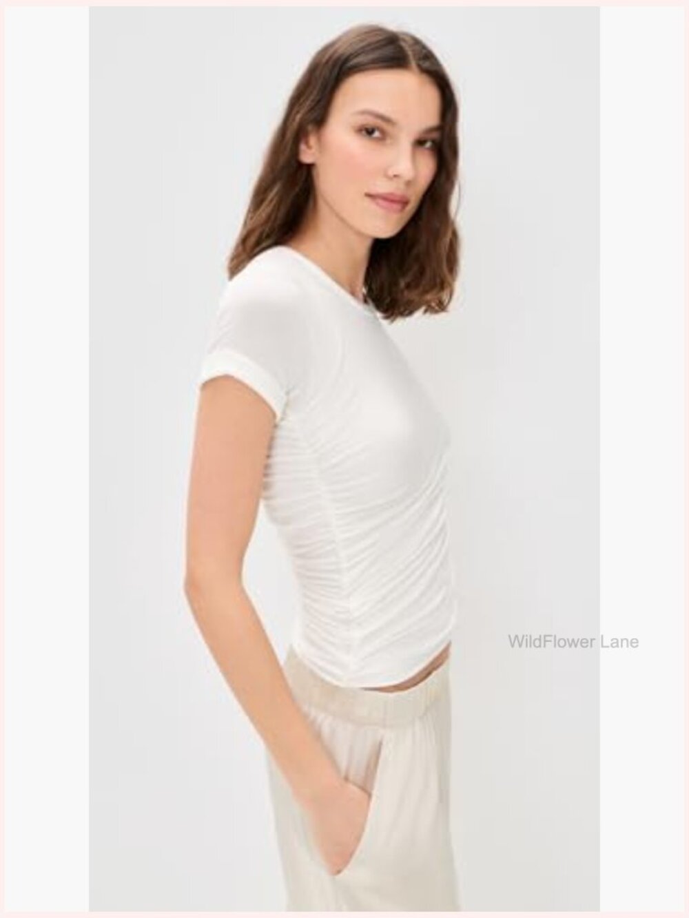 Lightweight Ribbed T-Shirt with Ruched Details - Picture 5 of 6